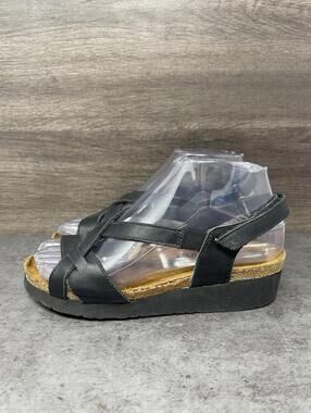 NAOT Sandals Womens Size 6 (36) Black Strap Wedge Walking